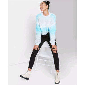 Women's Spacedye Crewneck Pullover Sweater Blue White Lavender Medium Cropped